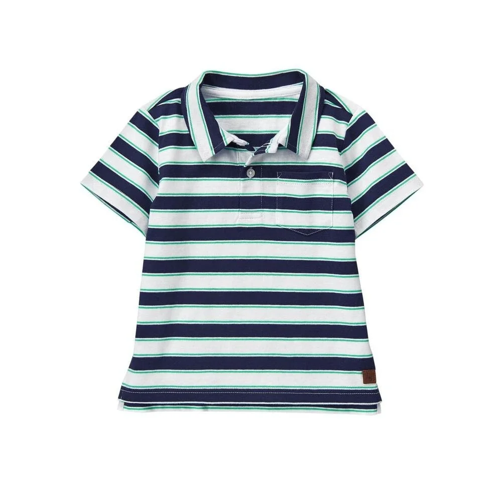 Janie & Jack Boys Shirt Size 4 Lighthouse Way Striped Polo Shirt White Teal Blue